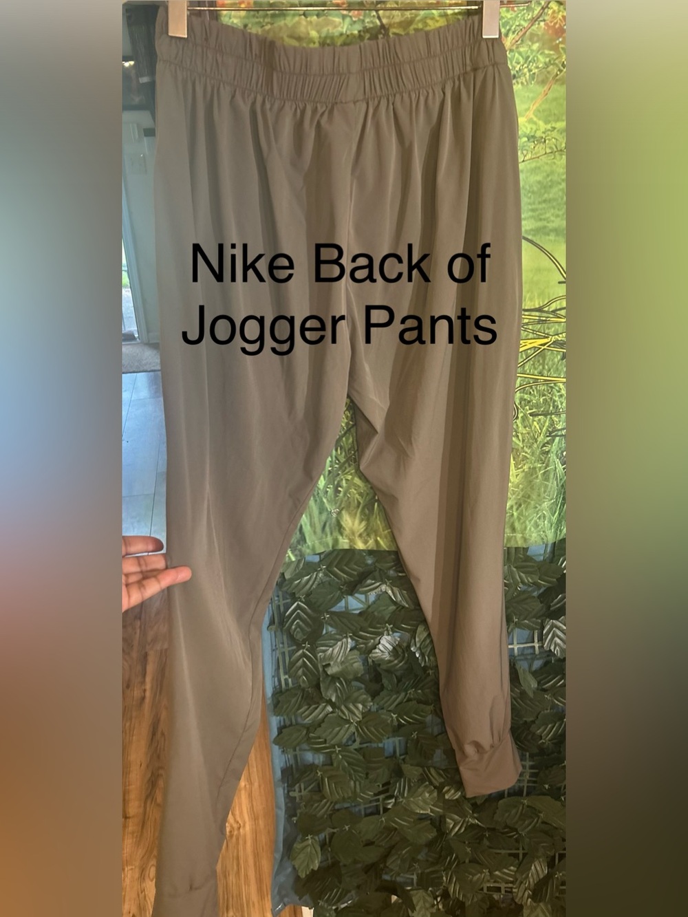 Nike Olive-Taupe Dri-FIT Lightweight Nylon Pants w Side Zipped Pocket | Size L - Picture 10 of 11